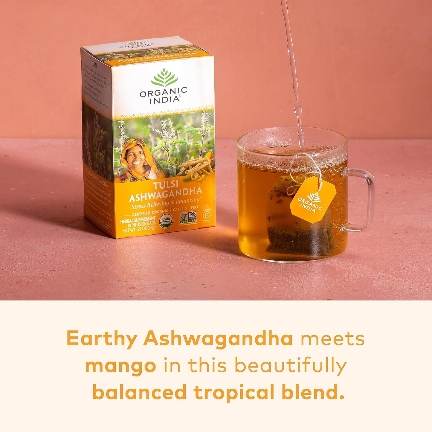 ORGANIC INDIA Tulsi Moringa Tea Bags - Holy Basil, Lemongrass, Moringa Leaves, Stress Relieving & Nourishing, Immune Support Tea, Vegan, Certified Organic, Caffeine-Free - 18 Infusion Bags, 6 Pack