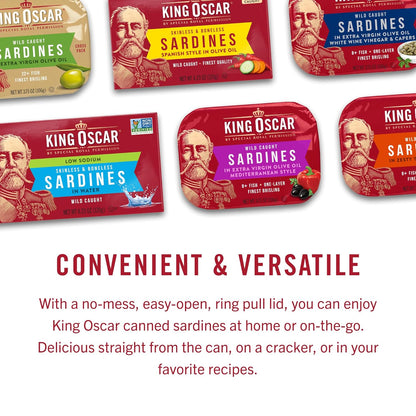 King Oscar Sardines in Water, 4.23 Ounce Cans (Pack of 1( Packaging May Vary), Skinless & Boneless, Wild Caught Canned Sardines, Low Sodium