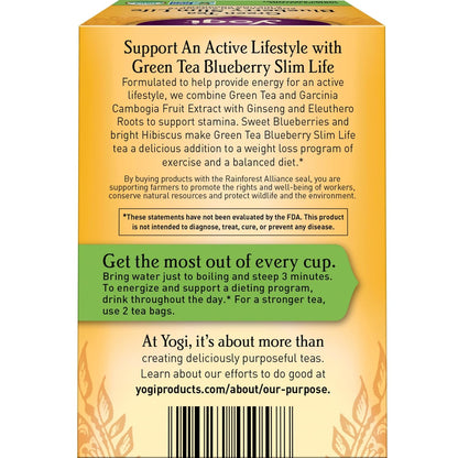 Yogi Tea - Green Tea Blueberry Slim Life (4 Pack) - Energizes and Supports a Dieting Program with Garcinia Cambogia - Contains Caffeine - 64 Organic Tea Bags
