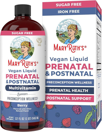 MaryRuth Organics Prenatal & Postnatal Multivitamin for Women | Sugar Free | Formulated for Pre-Conception, Pregnancy & Nursing | Vegan | Non-GMO | Gluten Free | 32oz