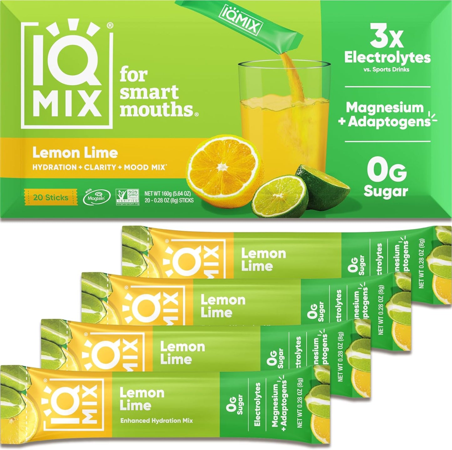 IQMIX Sugar Free Electrolytes Powder Packets - Hydration Supplement Drink Mix with Keto Electrolytes, Lions Mane, Magnesium L-Threonate, and Potassium Citrate - Variety Pack (40 Count)