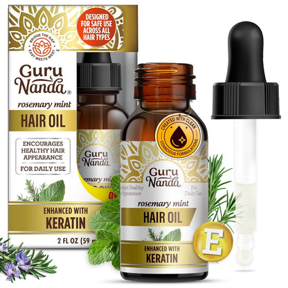 GuruNanda Rosemary Mint for Hair Growth with Keratin & Vitamin E Oil - Encourages Scalp, Shine & Hair Strengthening- 100% Natural, Cruelty-Free, 8oz
