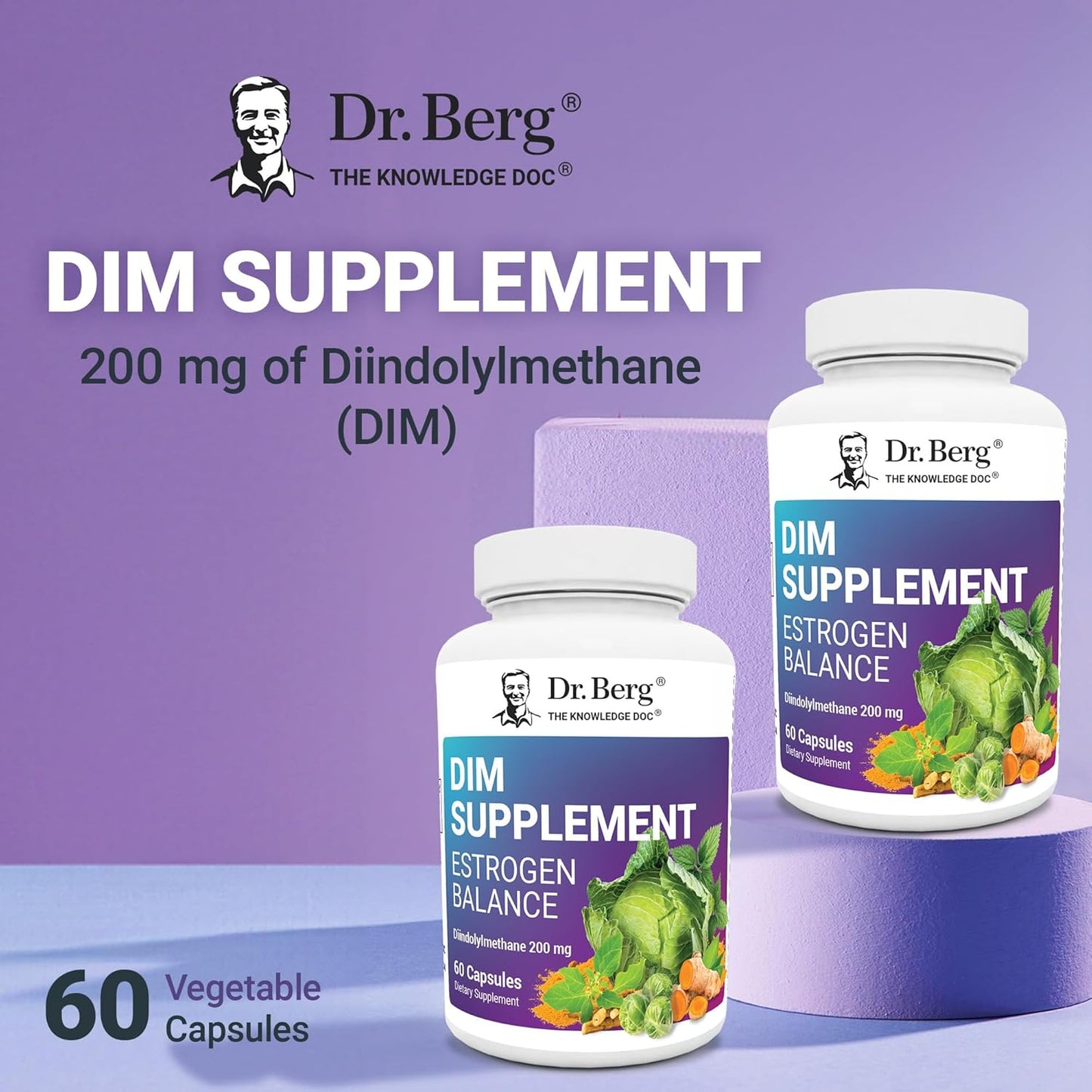 Dr. Berg DIM Supplement Estrogen Balance - Original Estrogen Supplement for Women with Diindolylmethane for Menstrual Symptoms & Menopause Relief & Black Pepper for Enhanced Absorption - 60 Capsules