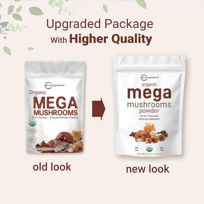 Micro Ingredients Organic Mega Mushroom Powder,10 Ounce (284 Days Supply) | 10 in 1 Complex Formula for Immune System Booster | Chaga, Lions Mane, Cordyceps, Reishi & More | Filler Free, Vegan