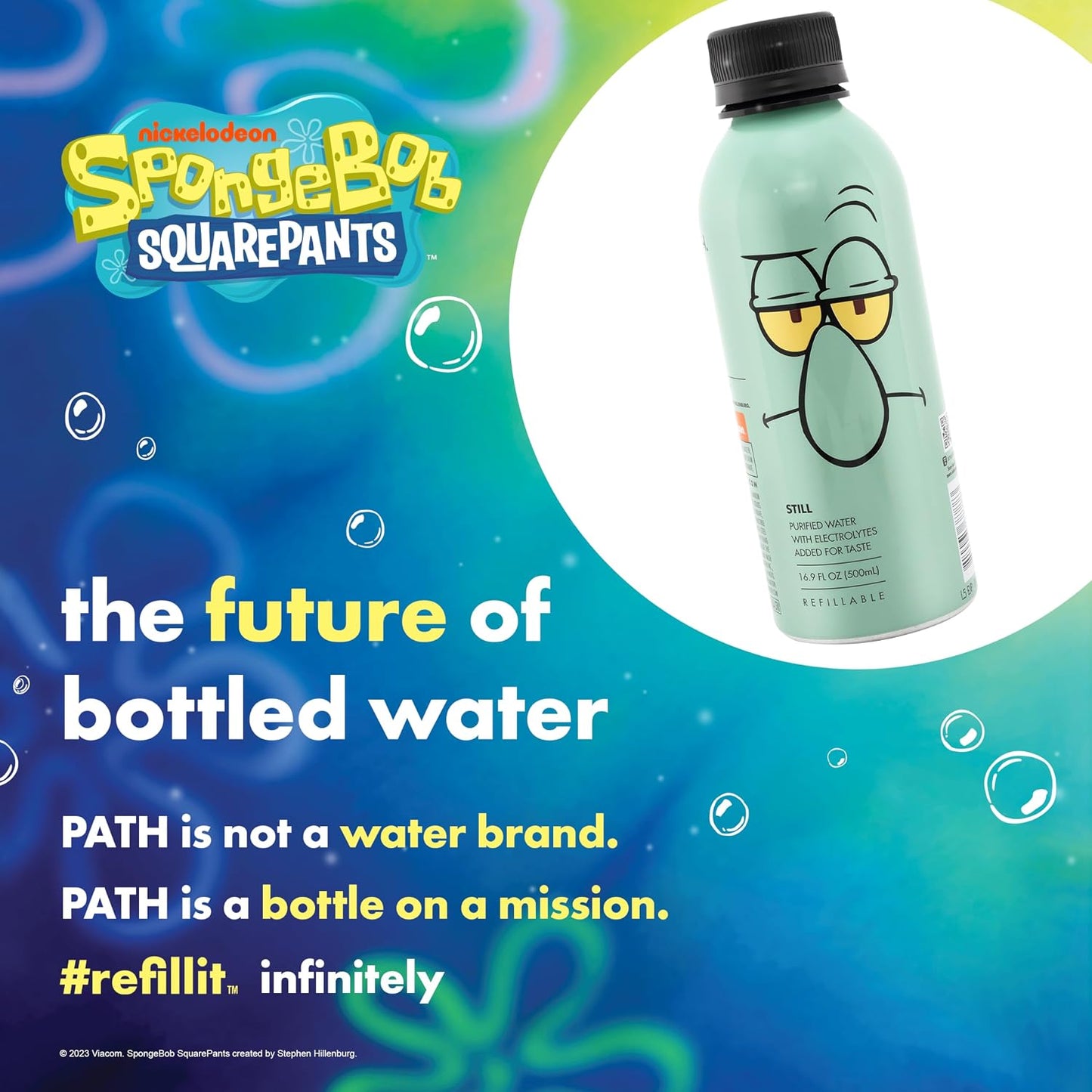 PATH Still Water Ultra-Purified, pH-Balanced, Locally Sourced – Squidward Edition Aluminum Bottle – BPA-Free, Reusable, Infinitely Recyclable 16.9 fl oz (Pack of 4)