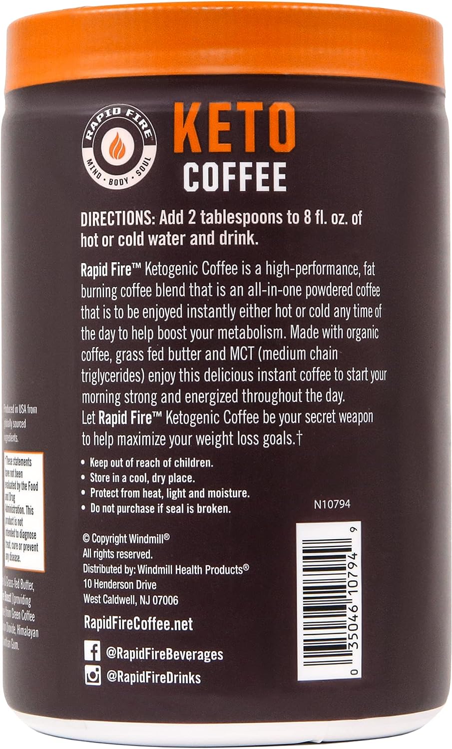 Rapidfire Ketogenic Fair Trade Instant Keto Coffee Mix Supports Energy Metabolism Weight Loss Ketogenic Diet Canister 15 servings, Original, 7.93 Ounce