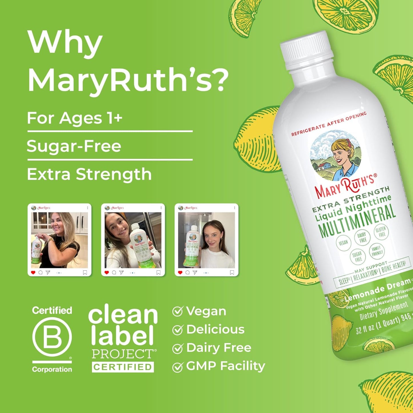 MaryRuth Organics Liquid Nighttime Multimineral | No Melatonin | Bedtime Routine | Magnesium Citrate | Calcium | Zinc | Vitamin D3| Available in 4 Flavors - Vegan | Sugar Free | Gluten Free | 32 Oz