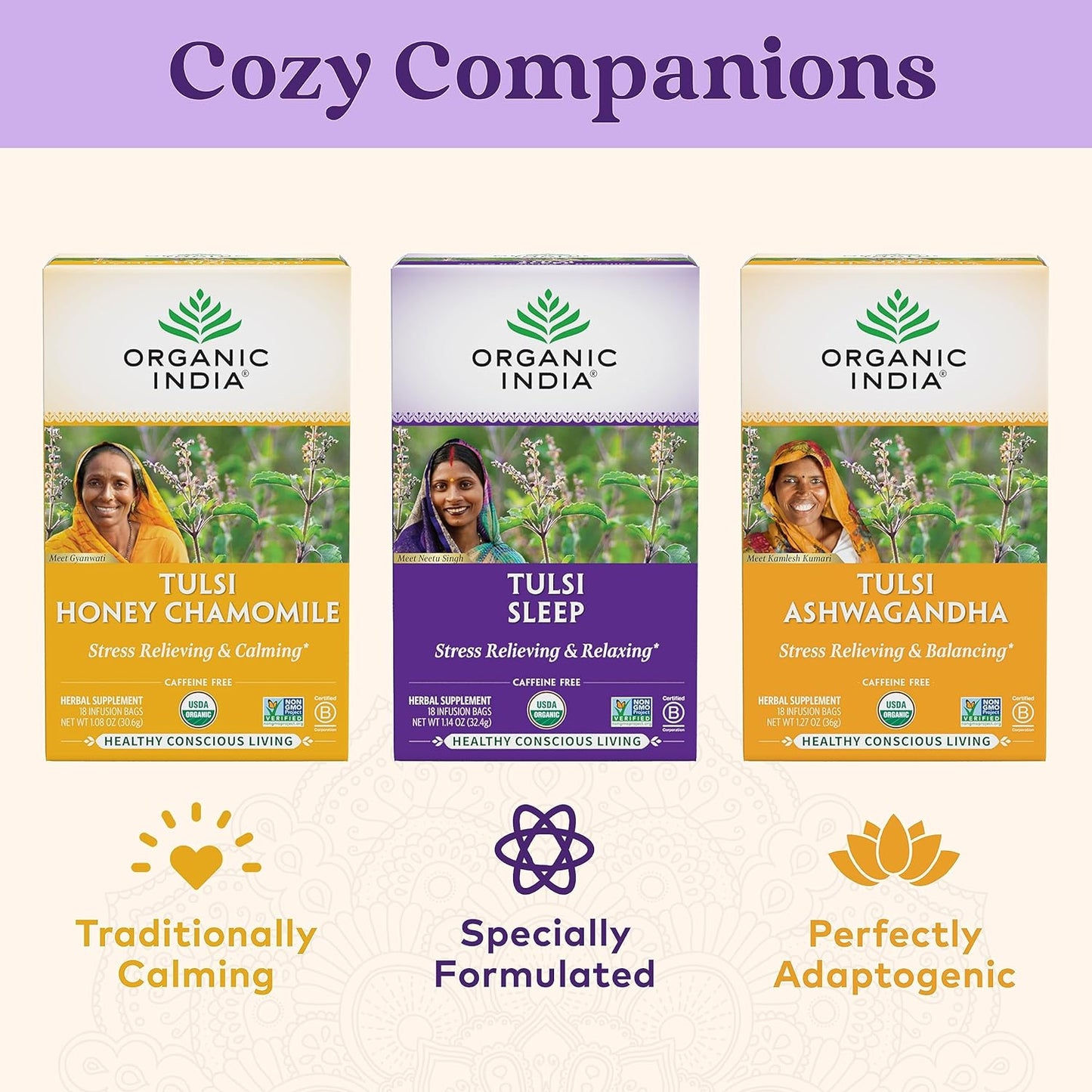 ORGANIC INDIA Tulsi Moringa Tea Bags - Holy Basil, Lemongrass, Moringa Leaves, Stress Relieving & Nourishing, Immune Support Tea, Vegan, Certified Organic, Caffeine-Free - 18 Infusion Bags, 6 Pack