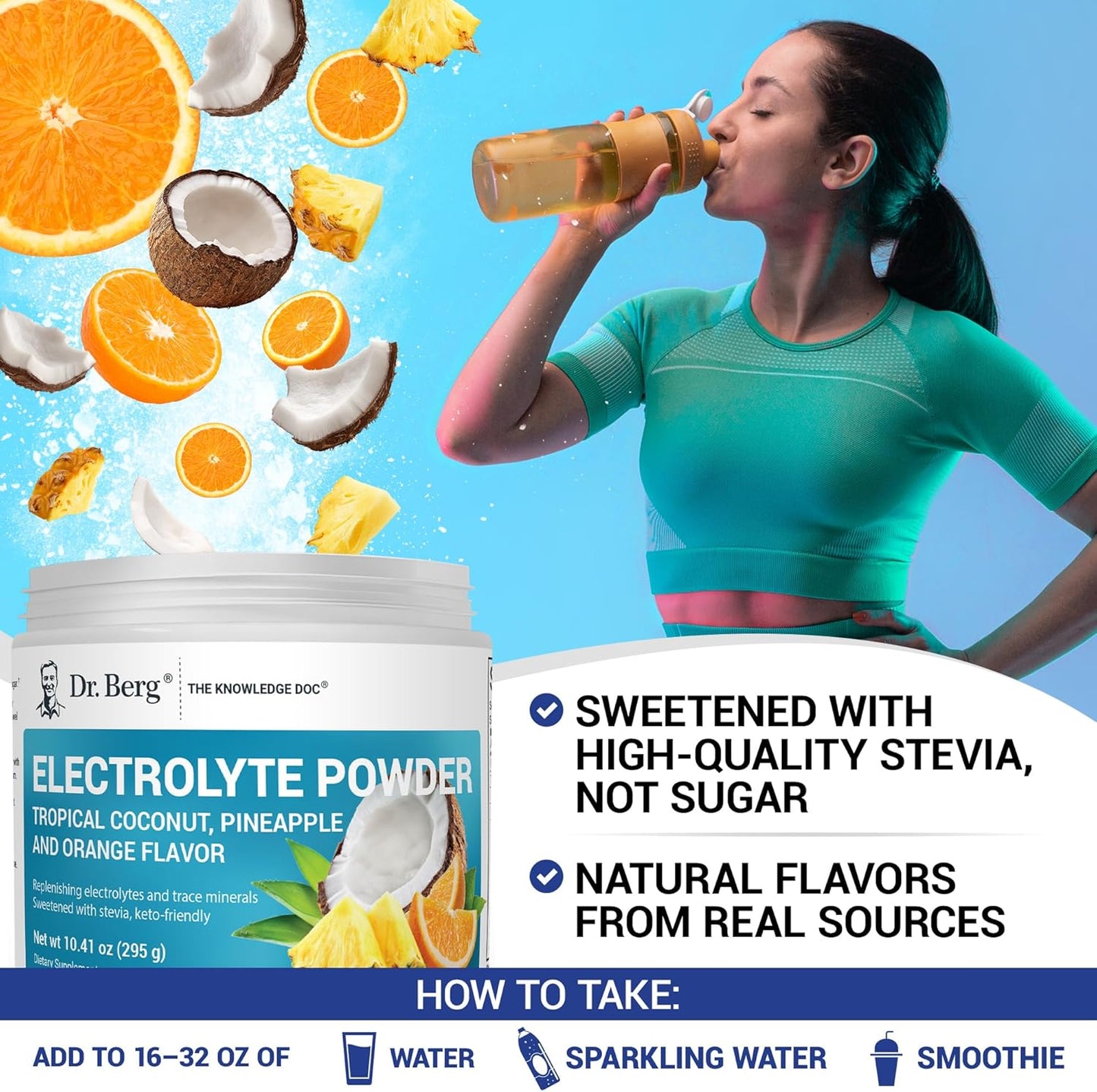 Dr. Berg Zero Sugar Hydration Keto Electrolyte Powder - Enhanced w/ 1000 mg of Potassium & Real Pink Himalayan Salt (NOT Table Salt) - Lemonade Flavor Hydration Drink Mix Supplement - 100 Servings