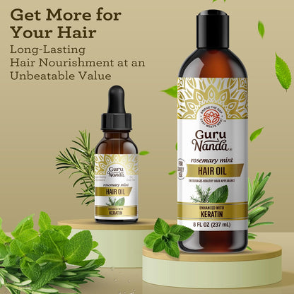 GuruNanda Rosemary Mint for Hair Growth with Keratin & Vitamin E Oil - Encourages Scalp, Shine & Hair Strengthening- 100% Natural, Cruelty-Free, 8oz
