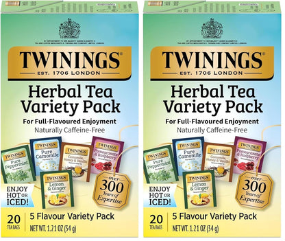 Twinings Mango & Pineapple Herbal Tea Individually Wrapped Bags, 20 Count (Pack of 6), Naturally Caffeine-Free, Enjoy Hot or Iced, 120 Teabags