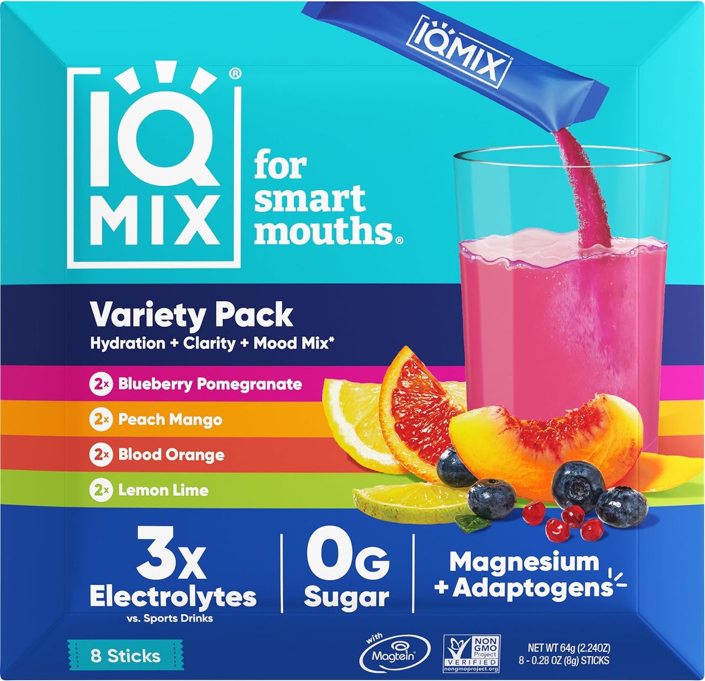 IQMIX Sugar Free Electrolytes Powder Packets - Hydration Supplement Drink Mix with Keto Electrolytes, Lions Mane, Magnesium L-Threonate, and Potassium Citrate - Variety Pack (40 Count)