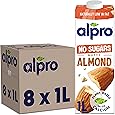 Alpro Almond Plant-Based Long Life Drink, Vegan & Dairy Free, 1L (Pack of 8)