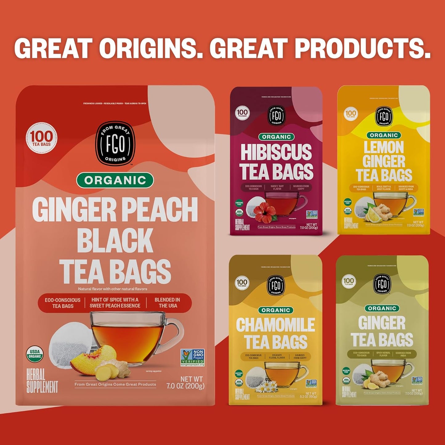FGO Organic Nettle Leaf Tea, 100 Count, Eco-Conscious Tea Bags, Caffeine Free, Resealable Bag, Packaging May Vary (Pack of 1)