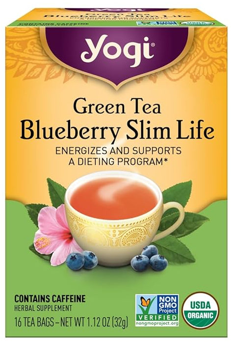 Yogi Tea - Green Tea Blueberry Slim Life (4 Pack) - Energizes and Supports a Dieting Program with Garcinia Cambogia - Contains Caffeine - 64 Organic Tea Bags