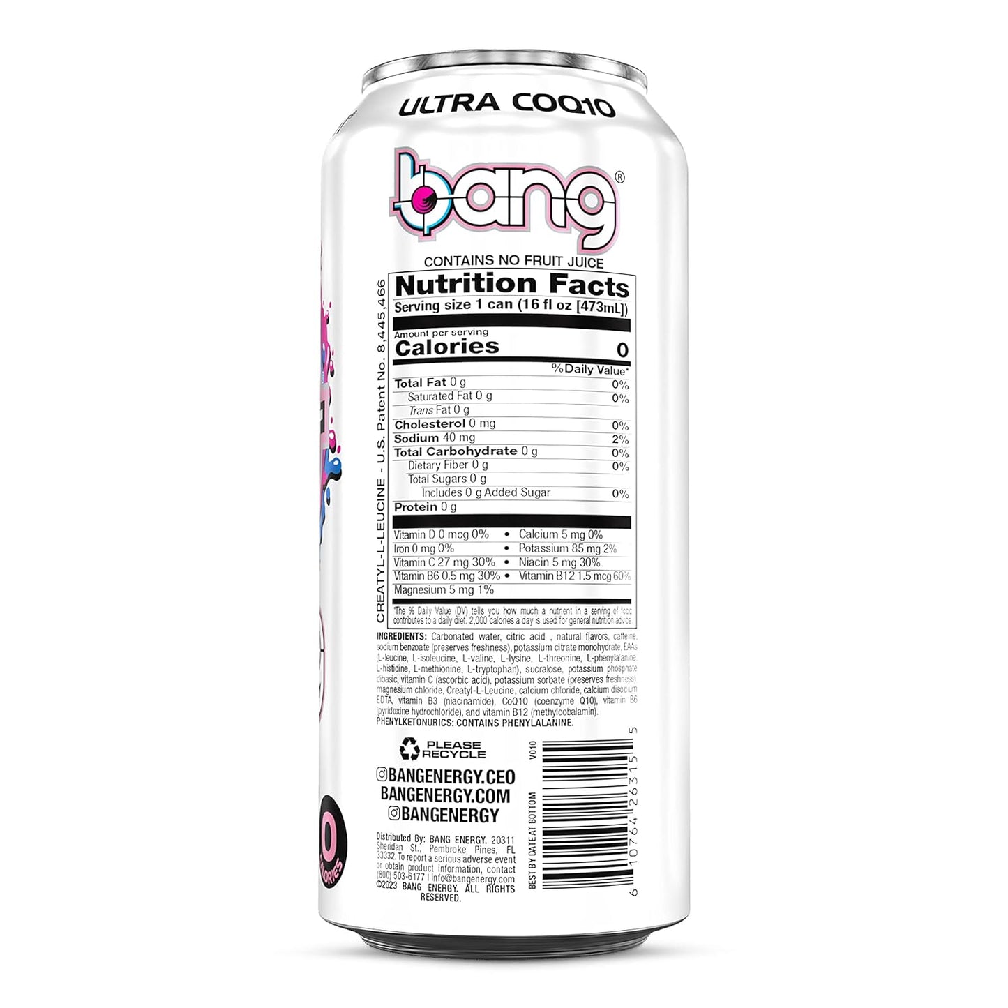 Bang Energy Nectarine Blueberry, Sugar-Free Energy Drink , 16-Ounce.