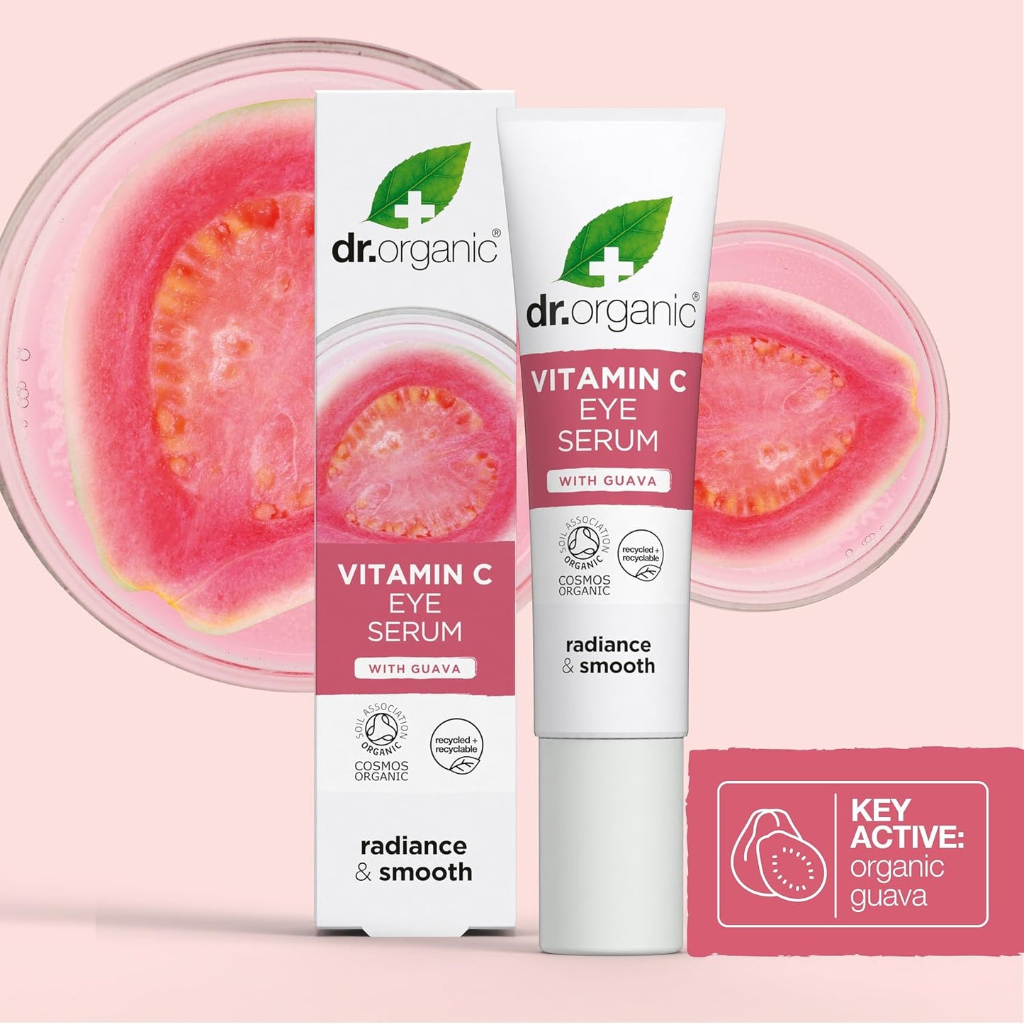 Dr Organic Guava Eye Serum, Vitamin C, Brightening, for Men and Women, Natural, Vegan, Cruelty Free, Paraben & SLS Free, Certified Organic, 15 ml