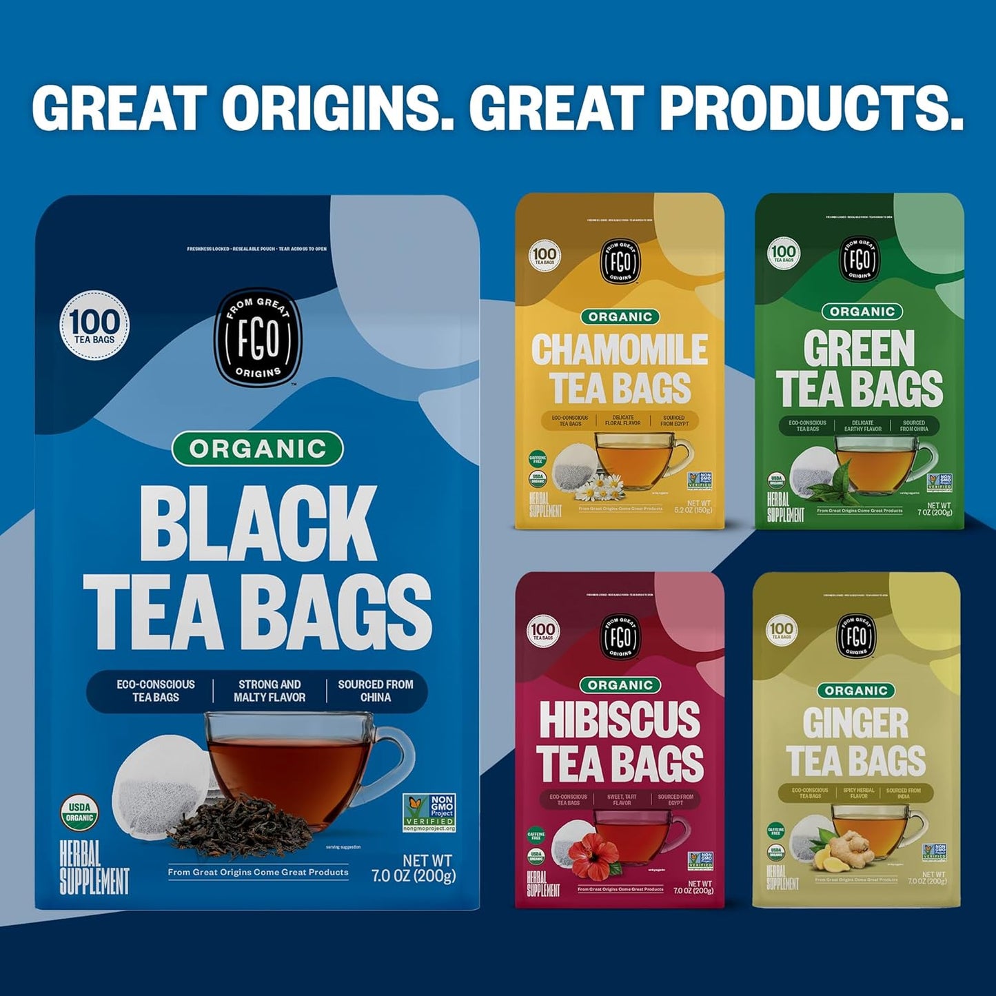 FGO Organic White Tea, Eco-Conscious Tea Bags, Packaging May Vary, 100 Count (Pack of 1)