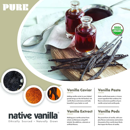 Native Vanilla - Organic Vanilla Flavor Non Alcoholic - 4 Fl Oz - Perfect for Cooking and Baking, and Dessert Crafting