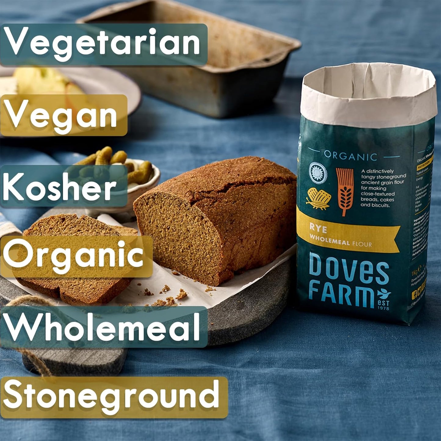 Doves Farm Organic Rye Wholemeal Flour | Stoneground Ancient Grain Flour | Perfect for Close-Textured Breads, Cakes & Biscuit Baking | High in Fiber | Imported from UK | 35.27 Oz (1 Kg)
