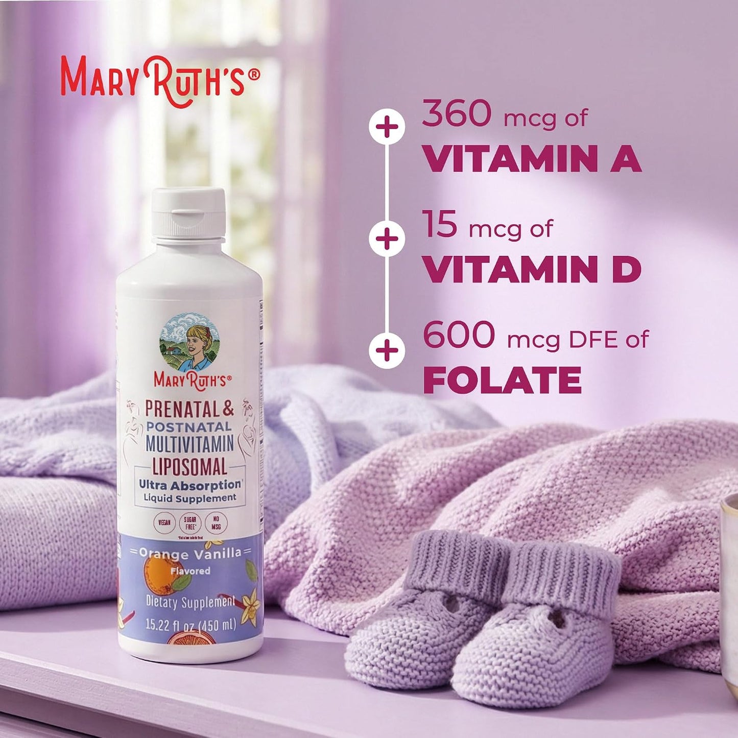 MaryRuth Organics Prenatal & Postnatal Multivitamin for Women | Sugar Free | Formulated for Pre-Conception, Pregnancy & Nursing | Vegan | Non-GMO | Gluten Free | 15.22oz