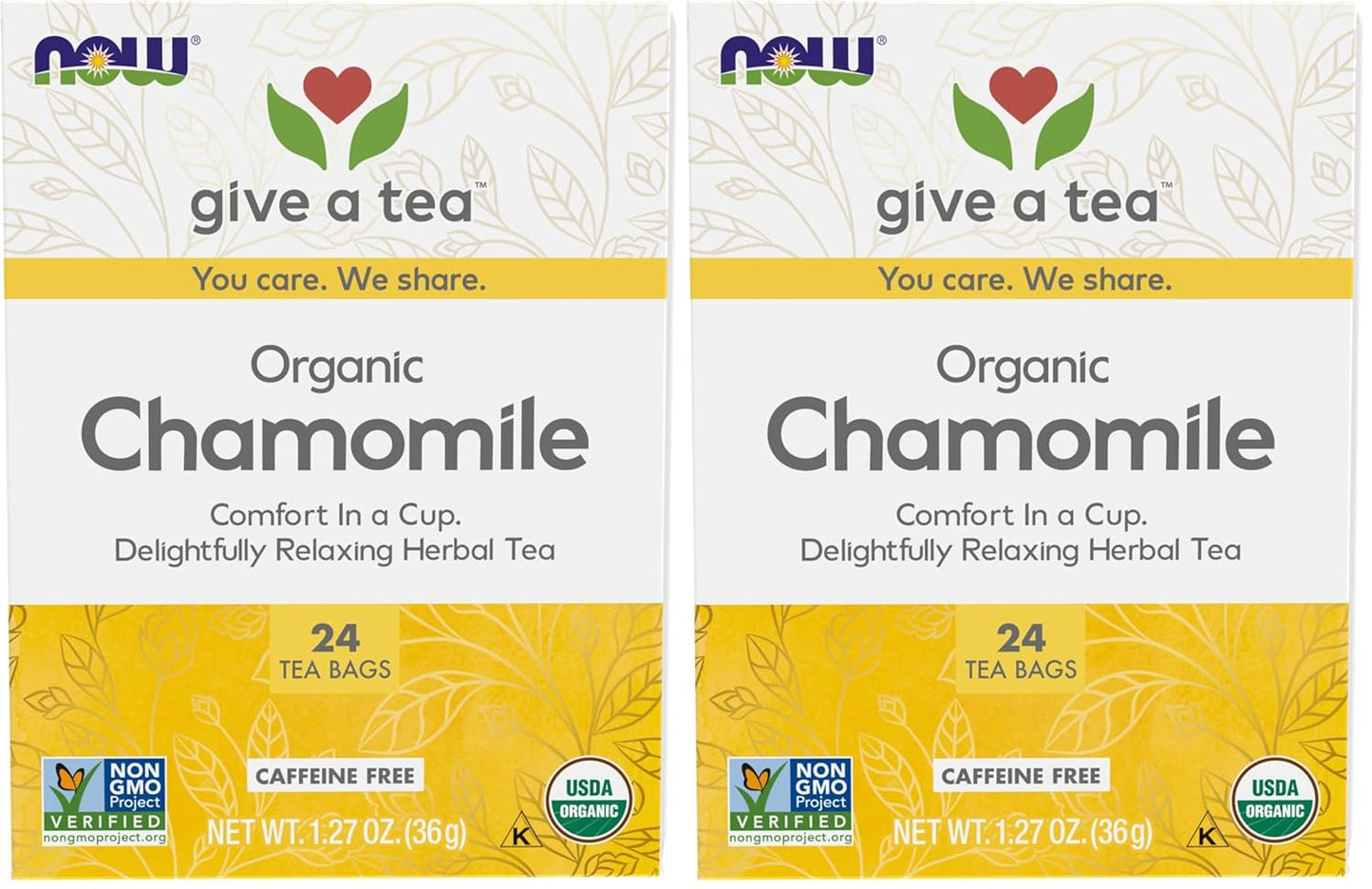 NOW Foods, Chamomile Tea, Comfort in a Cup, Relaxing and Caffeine-Free, Non-GMO, Premium Unbleached Tea Bags with No-Staples Design, 24-Count