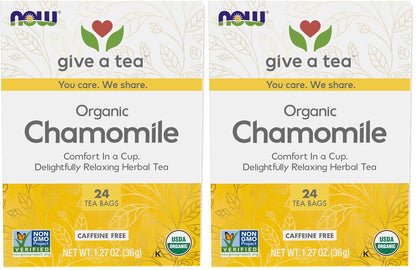 NOW Foods, Chamomile Tea, Comfort in a Cup, Relaxing and Caffeine-Free, Non-GMO, Premium Unbleached Tea Bags with No-Staples Design, 24-Count