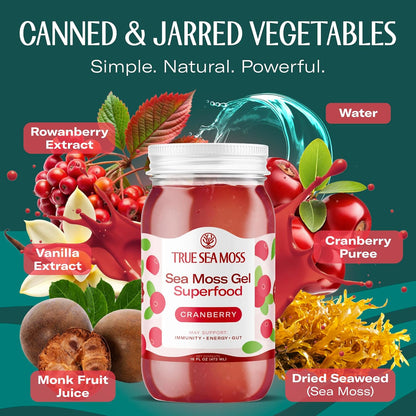 TrueSeaMoss Sea Moss Gel – Made in USA – Wildcrafted Seamoss, Fresh Fruits & Sea Vegetables – Cherry, Pack of 1 (Labels May Vary)