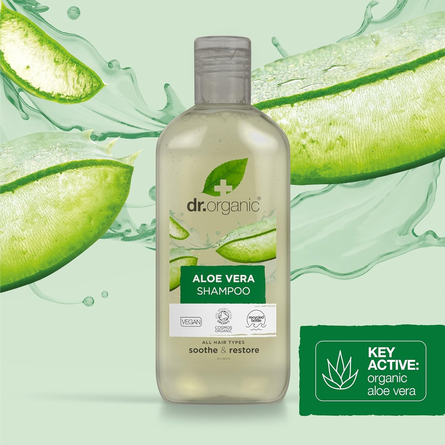 Dr Organic Aloe Vera Shampoo, Soothing, All Hair Types, Natural, Vegan, Cruelty-Free, Paraben & SLS-Free, Recyclable & Recycled Ocean Bound Plastic, Certified Organic, 265ml, Packaging may vary