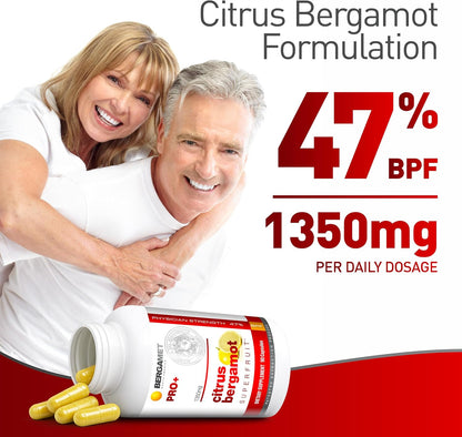 BergaMet Citrus Bergamot SuperFruit PRO+ Supplement, 200:1 Extract, 1350mg, 80% Polyphenols, Olive Leaf Extract, 47% BPF, World's Strongest, 90 Capsules, 1 Month, Made in the USA
