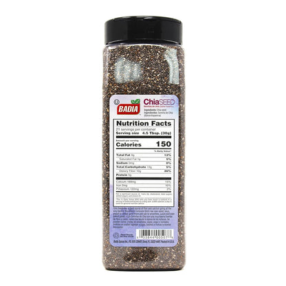 Badia Chia Seed, 22 oz – High Fiber, Omega-3, Protein, Energy Boost - Smoothies, Yogurt, Baking, Oatmeal