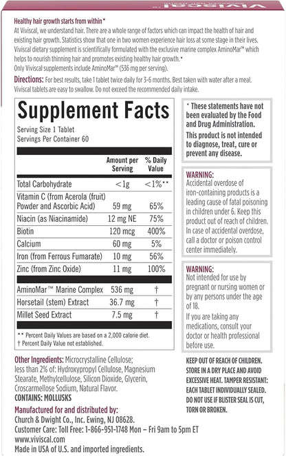 Viviscal Hair Growth Supplements For Women For Thicker, Fuller Hair, Nourishes Thinning & Loss, With Proprietary Collagen Complex, 180 Tablets, 3 Month Supply