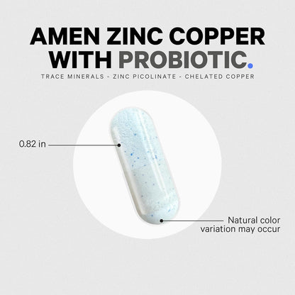 Amen Zinc & Copper Supplement + Probiotics, 3 Months Supply, One Per Day - 50 mg Zinc Picolinate Vitamin Pills - Essential Minerals Supplements – 2 Billion CFUs Probiotic – Vegan, Non-GMO, 90 Capsules