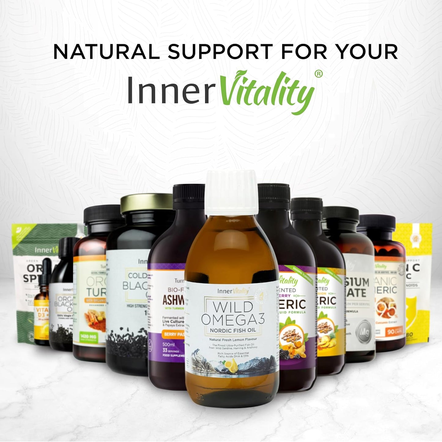 Inner Vitality Omega 3 Fish Oil Liquid - Natural Fresh Lemon Flavour with NO Fishy Taste, High Strength DHA/EPA - 400ml Made from Wild Caught Nordic Fish Oil | 3rd Party Tested for Purity - pack of 1