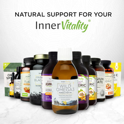Inner Vitality Omega 3 Fish Oil Liquid - Natural Fresh Lemon Flavour with NO Fishy Taste, High Strength DHA/EPA - 400ml Made from Wild Caught Nordic Fish Oil | 3rd Party Tested for Purity - pack of 1