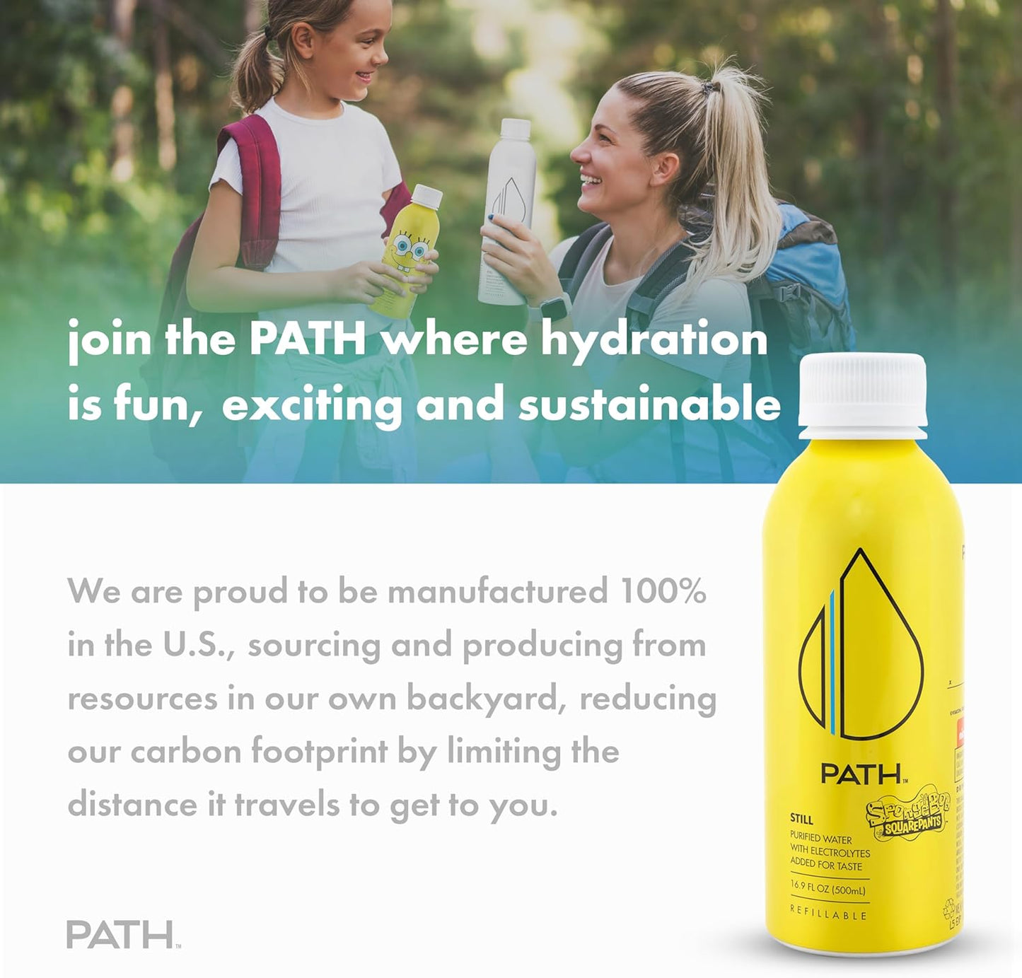 PATHWATER Still Water Ultra-Purified, pH-Balanced, Locally Sourced SpongeBob All-Stars Variety Pack Aluminum Bottle BPA Free, Reusable, Infinitely Recyclable Bottled Water 16.9oz (Pack of 1)