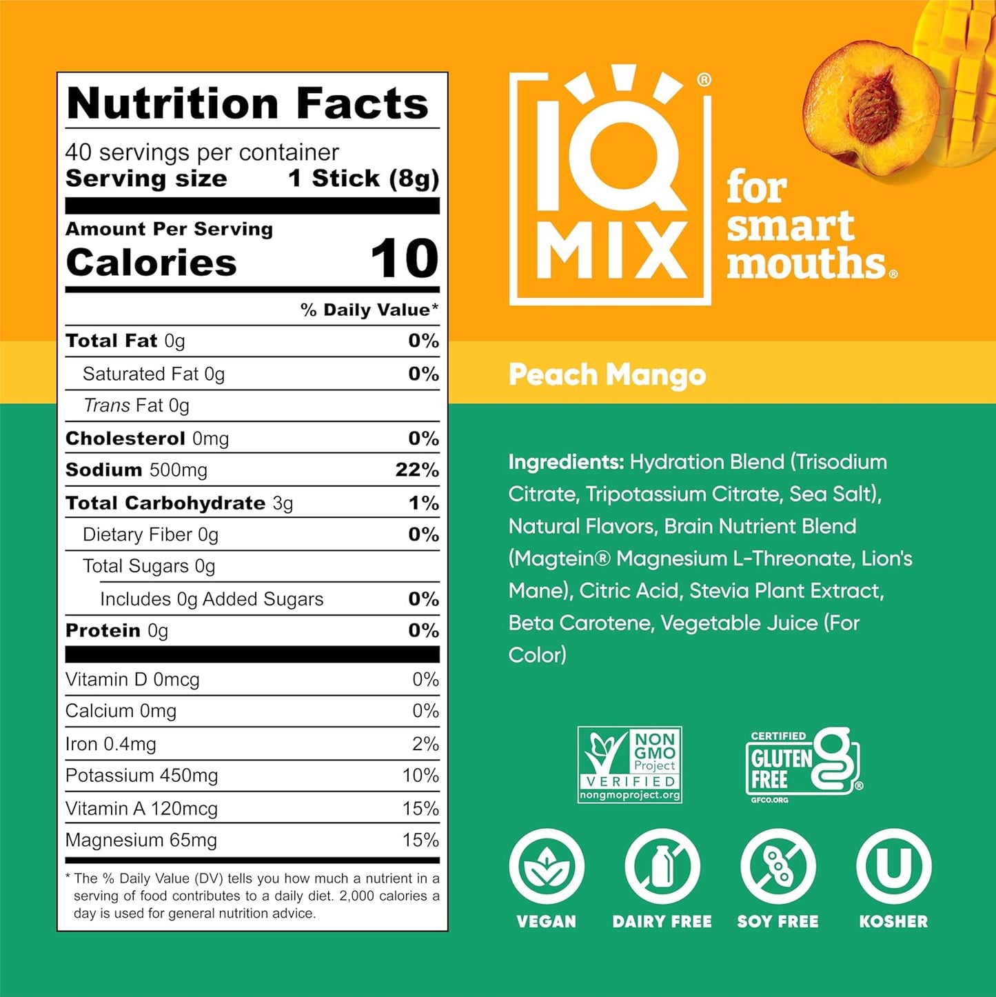 IQMIX Sugar Free Electrolytes Powder Packets - Hydration Supplement Drink Mix with Keto Electrolytes, Lions Mane, Magnesium L-Threonate, and Potassium Citrate - Variety Pack (40 Count)