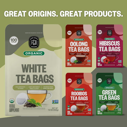 FGO Organic White Tea, Eco-Conscious Tea Bags, Packaging May Vary, 100 Count (Pack of 1)