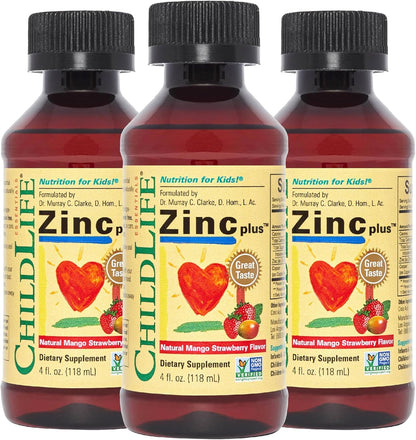 CHILDLIFE ESSENTIALS Liquid Zinc Plus for Kids & Toddler - Liquid Supplement Drops, Zinc Gluconate & Copper for Immune Support - Mango Strawberry, 4 Fl Oz (Pack of 1)