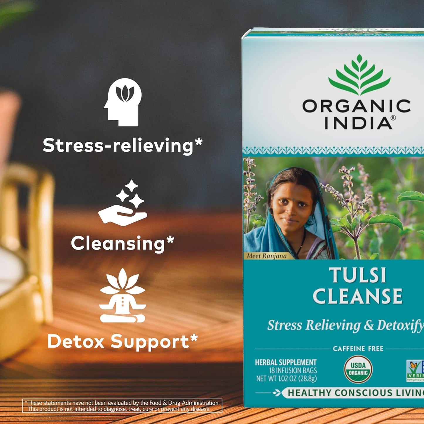 ORGANIC INDIA Tulsi Moringa Tea Bags - Holy Basil, Lemongrass, Moringa Leaves, Stress Relieving & Nourishing, Immune Support Tea, Vegan, Certified Organic, Caffeine-Free - 18 Infusion Bags, 6 Pack