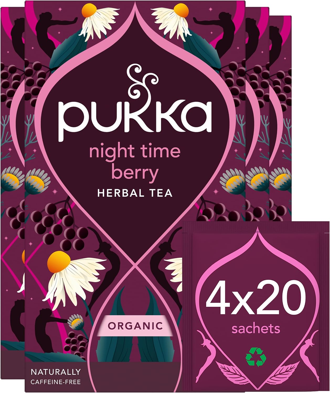 Pukka Herbs Night Time Berry Herbal Sleep Tea, 80 Teabags, Caffeine Free