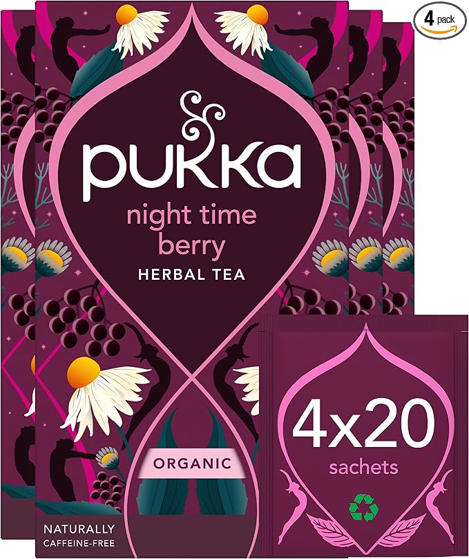 Pukka Herbs Night Time Berry Herbal Sleep Tea, 80 Teabags, Caffeine Free