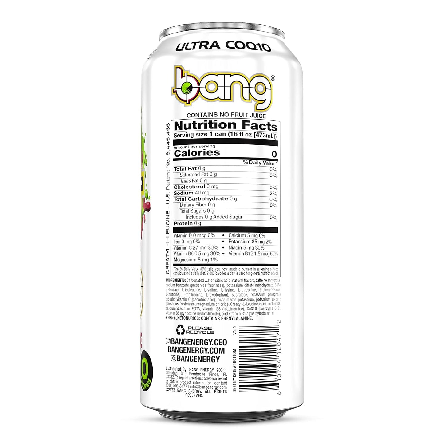 Bang Energy Nectarine Blueberry, Sugar-Free Energy Drink , 16-Ounce.