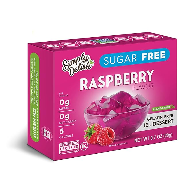 Simply Delish Natural Raspberry Jel Dessert - Sugar Free, Non GMO, Gluten Free, Fat Free, Lactose Free, Keto Friendly - 0.7 OZ (1)