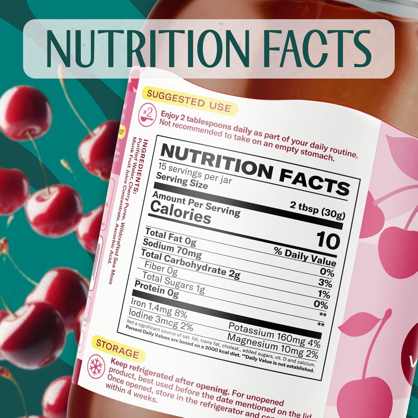 TrueSeaMoss Sea Moss Gel – Limited Edition – Made in USA – Wildcrafted Seamoss, Fresh Fruits & Sea Vegetables – Cherry, Pack of 1 (Labels May Vary)