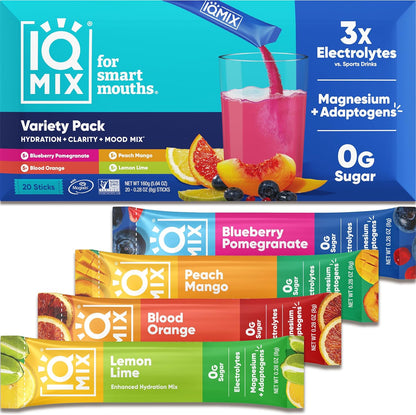 IQMIX Sugar Free Electrolytes Powder Packets - Hydration Supplement Drink Mix with Keto Electrolytes, Lions Mane, Magnesium L-Threonate, and Potassium Citrate - Variety Pack (40 Count)