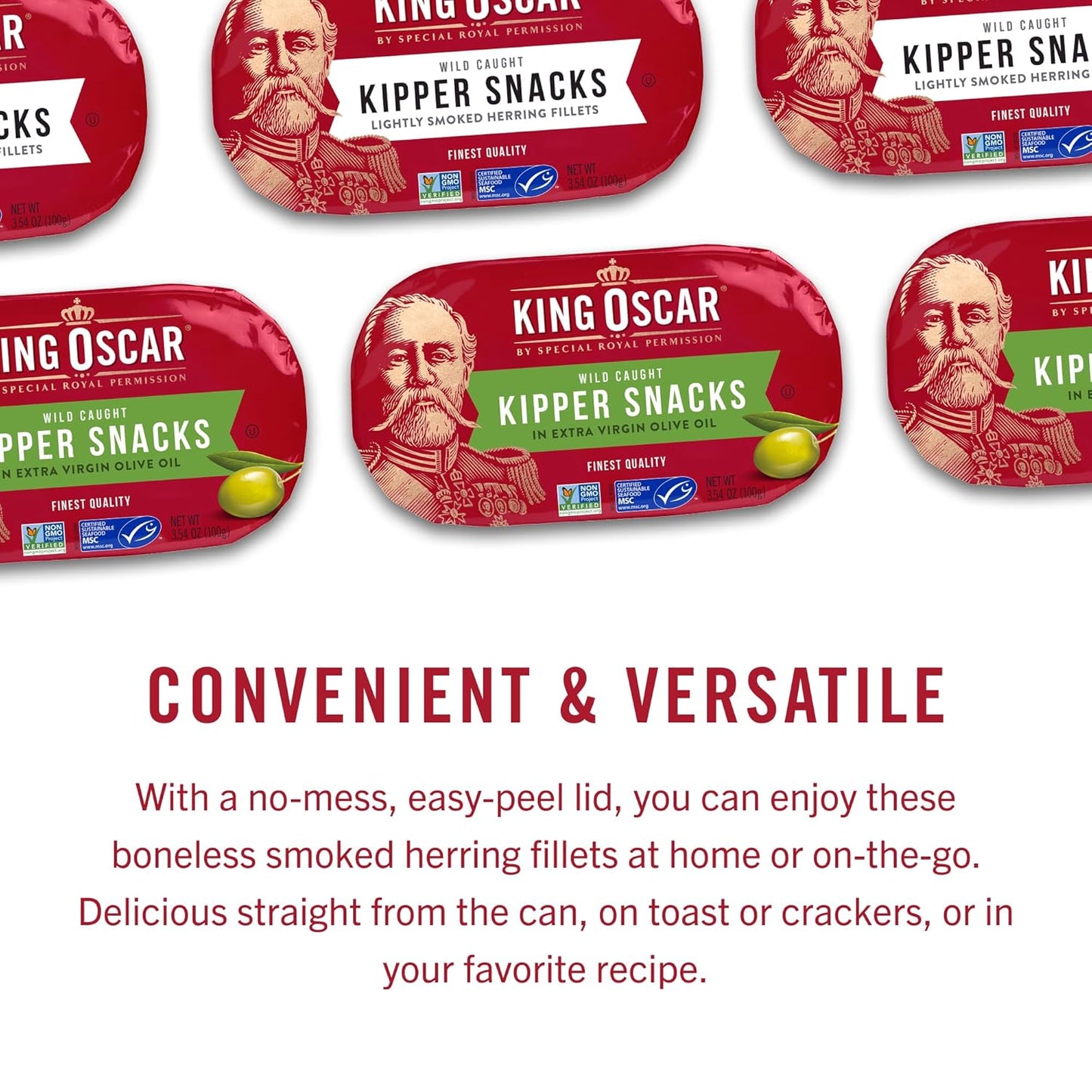 King Oscar Kipper Snacks, 3.54 Ounce Cans (Pack of 12), Lightly Smoked Herring Fillets, Wild Caught Canned Herring