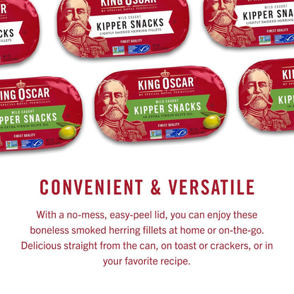 King Oscar Kipper Snacks, 3.54 Ounce Cans (Pack of 12), Lightly Smoked Herring Fillets, Wild Caught Canned Herring