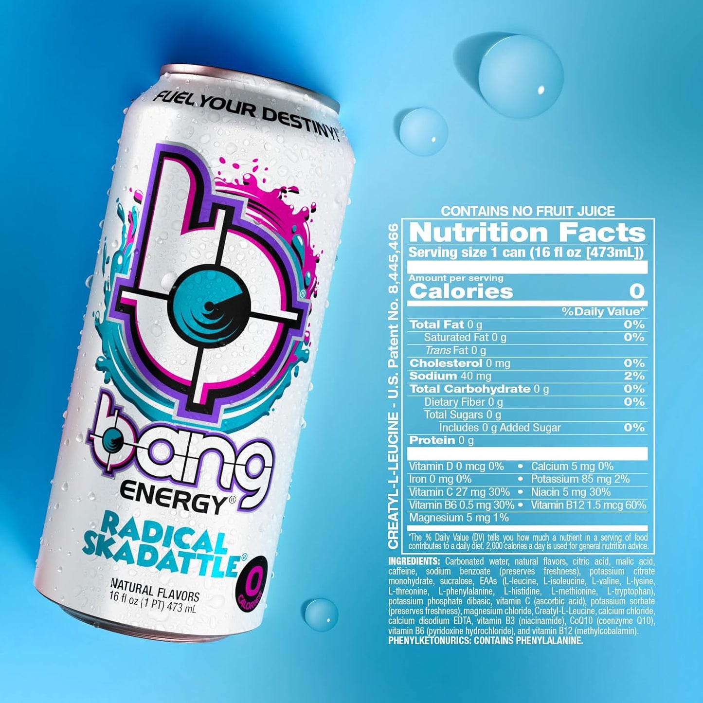 Bang Energy Nectarine Blueberry, Sugar-Free Energy Drink , 16-Ounce.