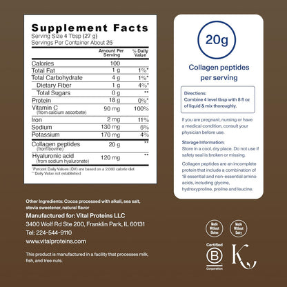 Vital Proteins Collagen Peptides Powder Advanced with Hyaluronic Acid & Vitamin C - 20oz Collagen Protein, Unflavored, 27 Servings